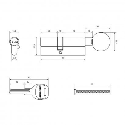 АЛЛЮР HD FG 80-5К BP (35x45G) латунь перф.кл/верт Цилиндровый механизм