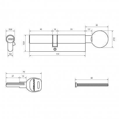 АЛЛЮР HD FG 110-5К CP[45х10х55G](50x60G) хром перф.кл БЛИСТЕР Цилиндровый механизм