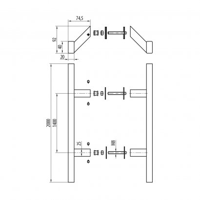 Ручка-скоба DOORLOCK PHS23/40х20/2ст, 1400 мм/2000 мм, SSS матовая нержавеющая сталь