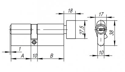 Цилиндровый механизм (AX202/100) AX2002Knob100 (45+10+45) CP хром с вертушкой