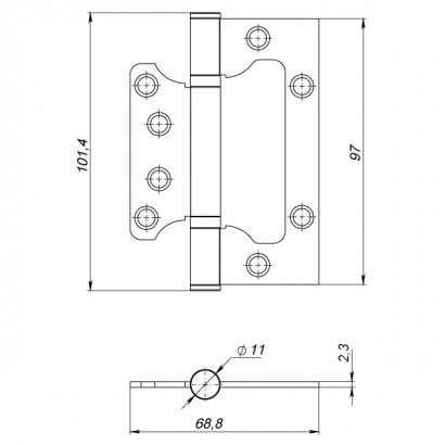 Петля универсальная без врезки IN4000W AB (100/P-2B 100x2,3) бронза