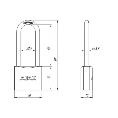 Замок навесной PD-0138-L (PD-01-38-L) 3 key англ.