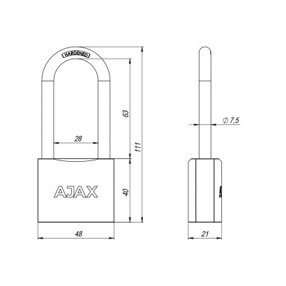 Замок навесной PD-0150-L (PD-01-50-L) 3 key англ.