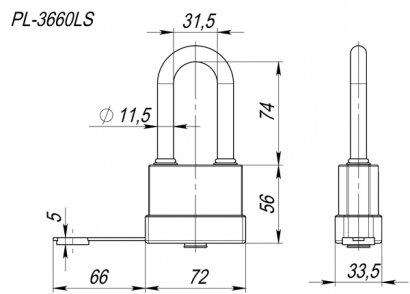 Замок навесной PL-WEATHER-3660 LS 3key (PL-3660 LS) удл. дужка, англ. /блистер