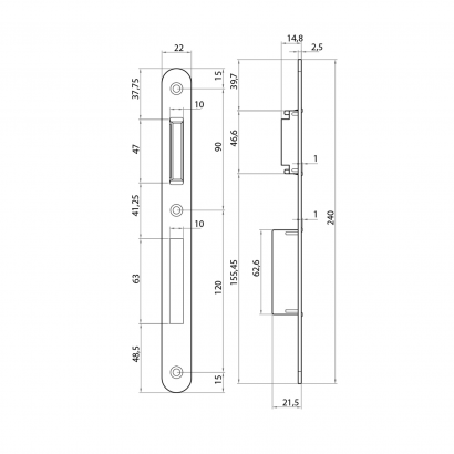 Запорная планка BONAITI G343 для B-Klass, размер врезки 22х240мм, серая