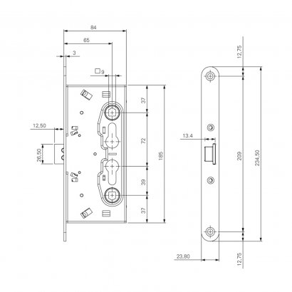 Замок дверной огнестойкий DOORLOCK 1901, антипаник, оцинкованный