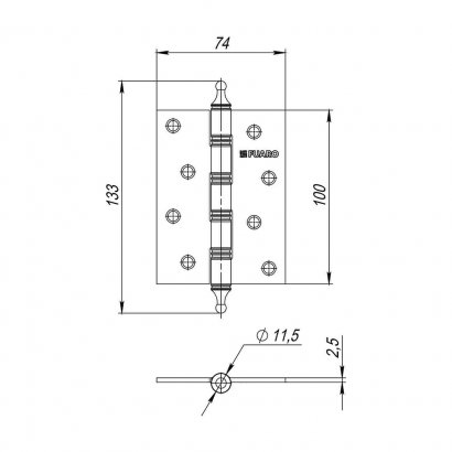 Петля универсальная IN4400U/A OS (4BB/A 100x75x2,5) античное серебро