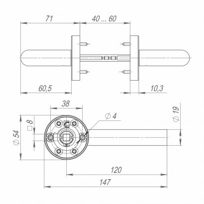 Ручка раздельная R.DSS201-0204/19 (DSS-0204/19) INOX 201