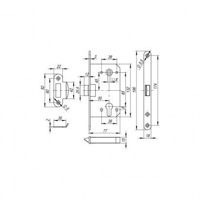 Корпус врезного замка c защёлкой PLASTP85C-50 (P85C-50) SSC сатинированный хром