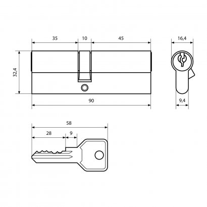 Стандарт Z.I.90-5K (35x10x45) CP 5кл англ.ключ/ключ Цилиндровый механизм