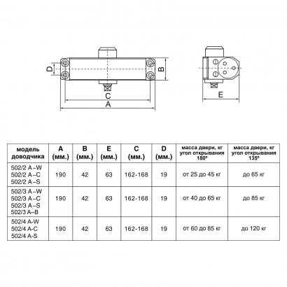 БУЛАТ Доводчик дверной ДД 502/2 A-S (25-45 кг) серебро