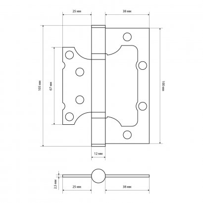 СТАНДАРТ 100х75х2,5мм 2BB SN мат.никель Петля накладная без врезки 1 шт
