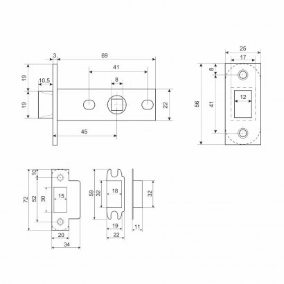 АЛЛЮР АРТ "ВЕНСАН" BL+L45-8 BL (26150/S45) матовый черный Комплект ручка и защелка