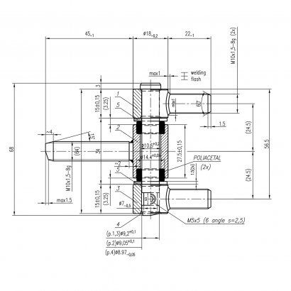 Дверная петля CEMOM DL EBP 705-0/22AX45AX22A 8005 штыревая, оцинкованная