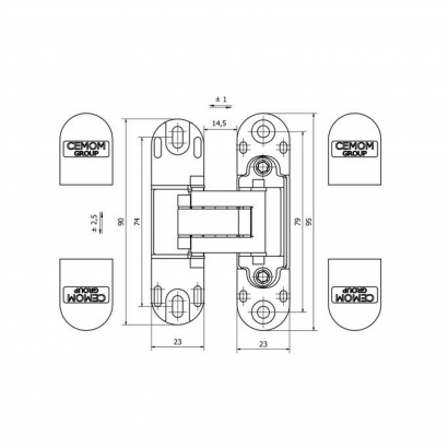 Дверная петля CEMOM ESTETIC 978 скрытая, матовый хром