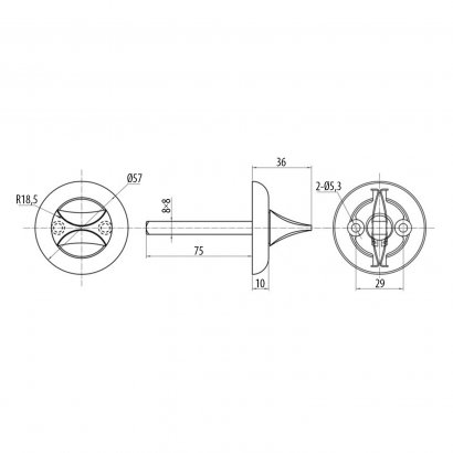 Поворотная кнопка DOORLOCK TK07 8*8 мм, 75 мм, платик, полированный хром