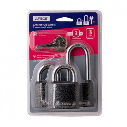 Замки навесные Apecs PD-01-50-Blister (2+1-L Locks+5Keys)