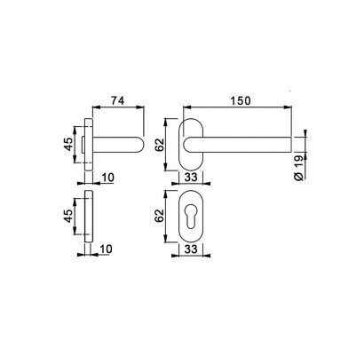 Ручка дверная DOORLOCK 040UR/F PZ L-form, матовая нержавеющая сталь