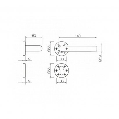 Ручка дверная DOORLOCK 040/F-55 PZ L-form, матовая нержавеющая сталь