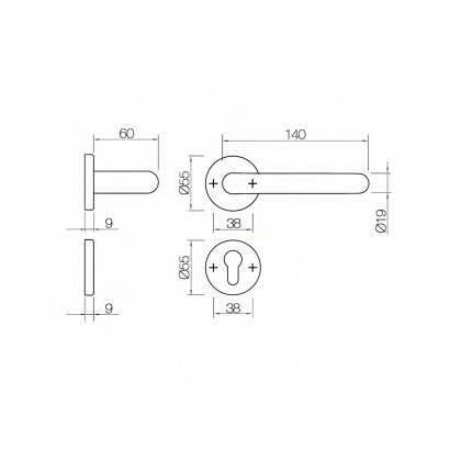 Ручка дверная DOORLOCK 038/F-S9/55 PZ U-form, матовая нержавеющая сталь