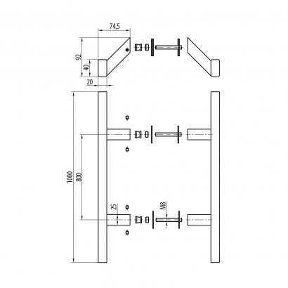 Ручка-скоба DOORLOCK PHS23/40х20/2ст, 800 мм/1000 мм, SSS матовая нержавеющая сталь