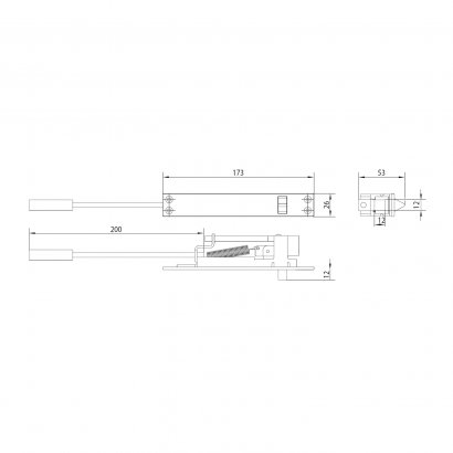 Шпингалет автоматический DOORLOCK FAB/M/200/SSS нержавеющая сталь, длина хода 16мм, планка 26х171мм, шток 200мм