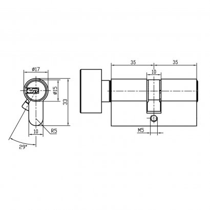 Цилиндровый механизм DOORLOCK V K2300AB N серия Variant, никелированный, 35x35мм, 5 перф.ключей