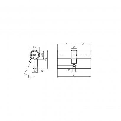 Цилиндровый механизм DOORLOCK Standard 28x34мм, полированная латунь, 3 ключа