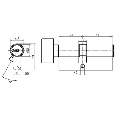 Цилиндровый механизм DOORLOCK V K2300AB N серия Variant, никелированный, 45xK35мм, 5 перф.ключей