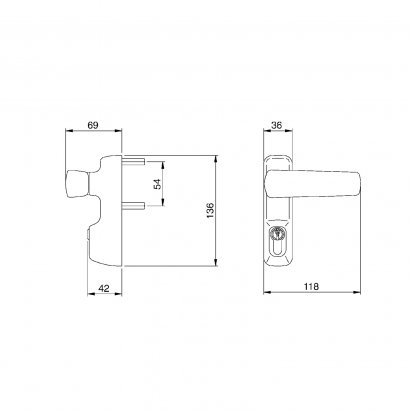 Внешняя нажимная ручка DOORLOCK PD900FR/H1, с цилиндром, черная.