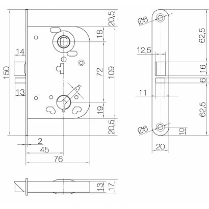 Замок дверной DOORLOCK 2014, межкомнатный, оцинкованный