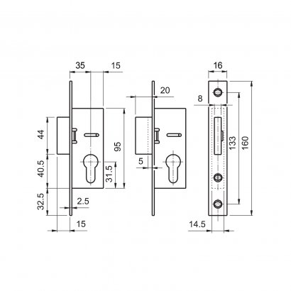 Замок дверной DOORLOCK PL303, цилиндровый, нержавеющая сталь