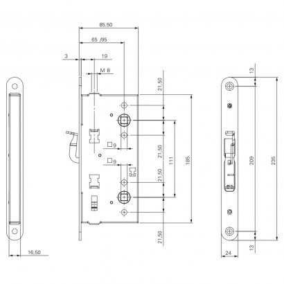 Замок дверной огнестойкий DOORLOCK ECO GBS 84 ZN, антипаник, для пассивной створки, оцикованный