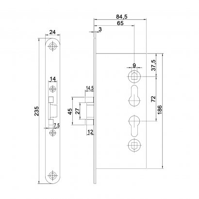 Замок дверной огнестойкий DOORLOCK 1739, оцинкованный