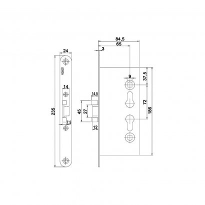 Замок дверной огнестойкий NEMEF/ASSA ABLOY 1739/03, оцинкованный