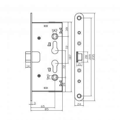 Замок дверной огнестойкий DOORLOCK V1901, антипаник,  оцинкованный