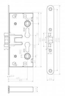 Замок дверной огнестойкий DOORLOCK V1739С, оцинкованный