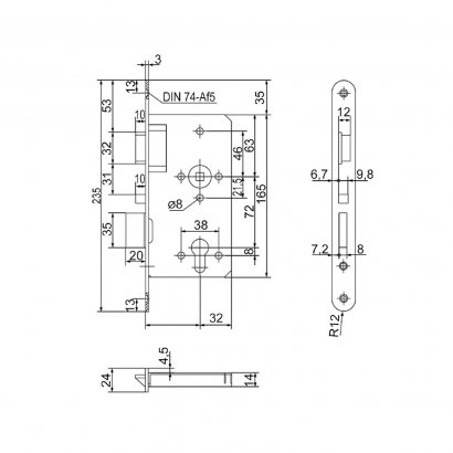 Замок дверной огнестойкий ECO SCHULTE GBS 90F, антипаник,  нержавеющая сталь