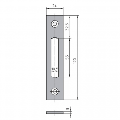 Запорная планка KFV FSB 130-03-24/31-K для замка KFV RES 50, 120х24х3мм, прямоугольная, оцинкованная