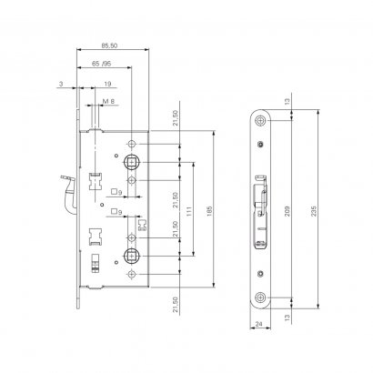 Замок дверной огнестойкий DOORLOCK 1902/21, антипаник, для пассивной створки, оцикованный