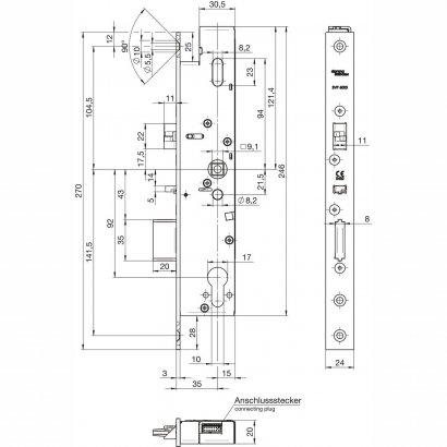 Замок соленоидный dormakaba SVP 6719 92/35мм, DIN L - открывание наружу, НЗ, автозапирание
