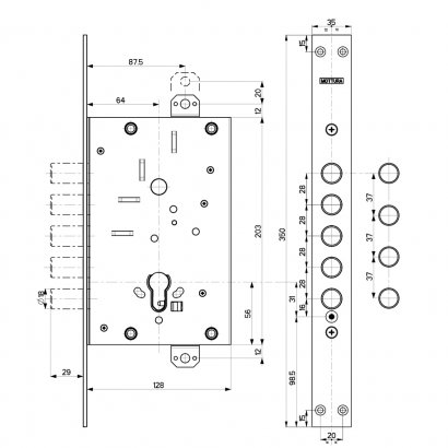 Корпус врезного замка 82.525W800B