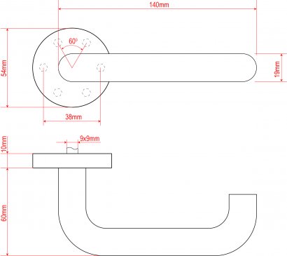 Ручка дверная DOORLOCK V 038/F/9/C/SS PZ, U-form, шпиндель 9мм, BL черный