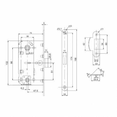 Защелка врезная PL96WC-50/BL SN (мат.никель)