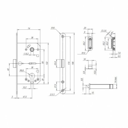 Корпус замка ML85-50/BL BL (черный) блистер