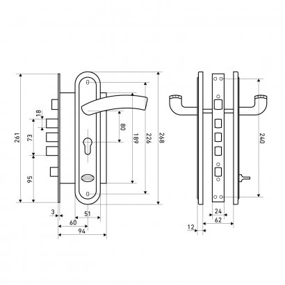БУЛАТ  ЗВ 4-4B.60.80.01.04-R АЛЬФА хром без ц/м (ЗВ4-0526R) Замок врезной с/руч