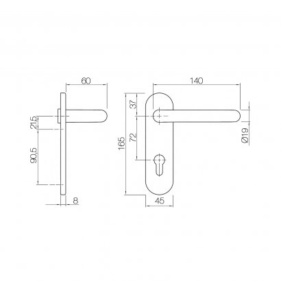 Ручка дверная DOORLOCK 038KP/F UG U-form Rt, матовая нержавеющая сталь