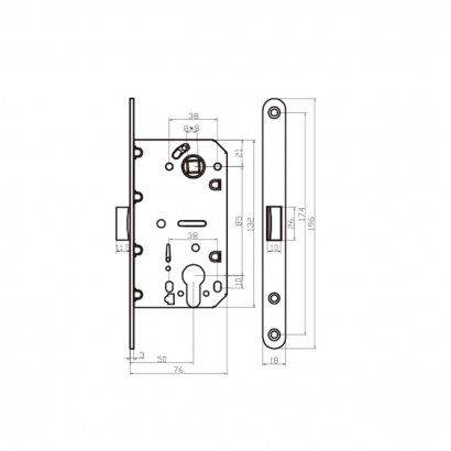 Замок дверной Doorlock V 431/С/50/85/18/SCr, цилиндровый, матовый хром