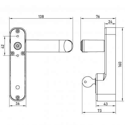 Внешняя нажимная ручка Doorlock V PD700/H2 серия Variant, серебристая, с цилиндром. Для противопожарных дверей. Толщина двери до 105мм.