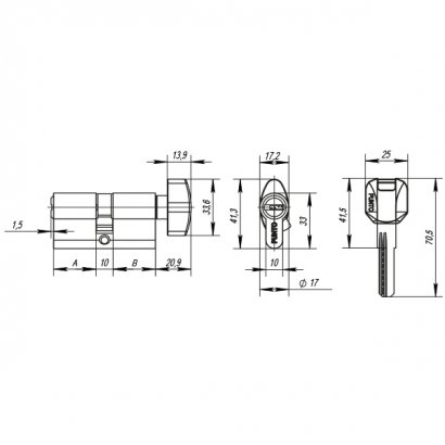 Цилиндровый механизм MaxPro7002Knob120mm(55+10+55) SN никель 7key с вертушкой
